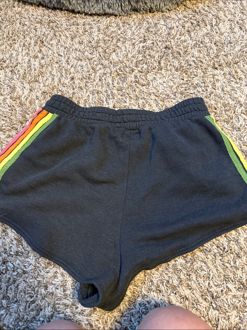 Aviator Nation Black Shorts with Rainbow Side Stripes - Picture 3 of 4